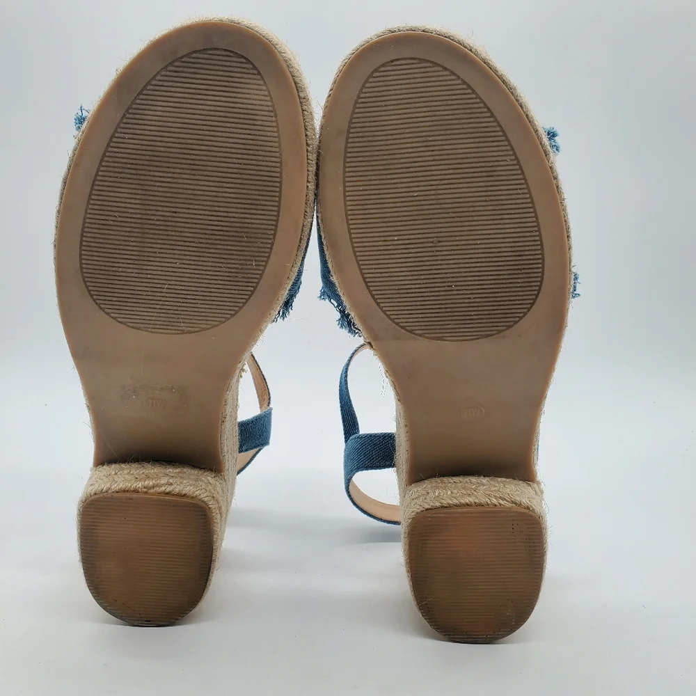 C Comfort Frayed Denim Espadrille Block Heel Platform Sandals Size 11
